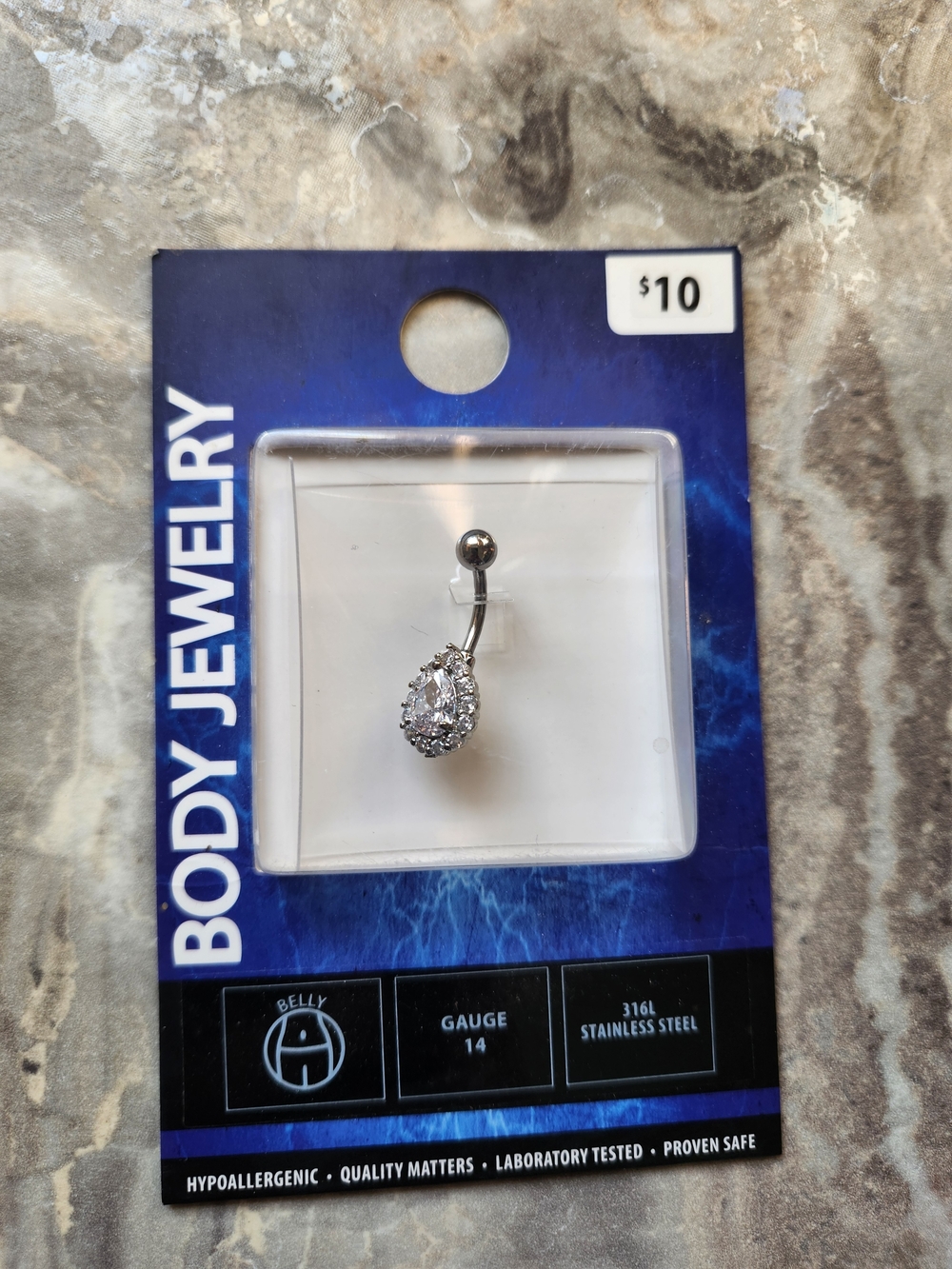 Silver 14 Gauge Teardrop Belly Ring Stainless Steal